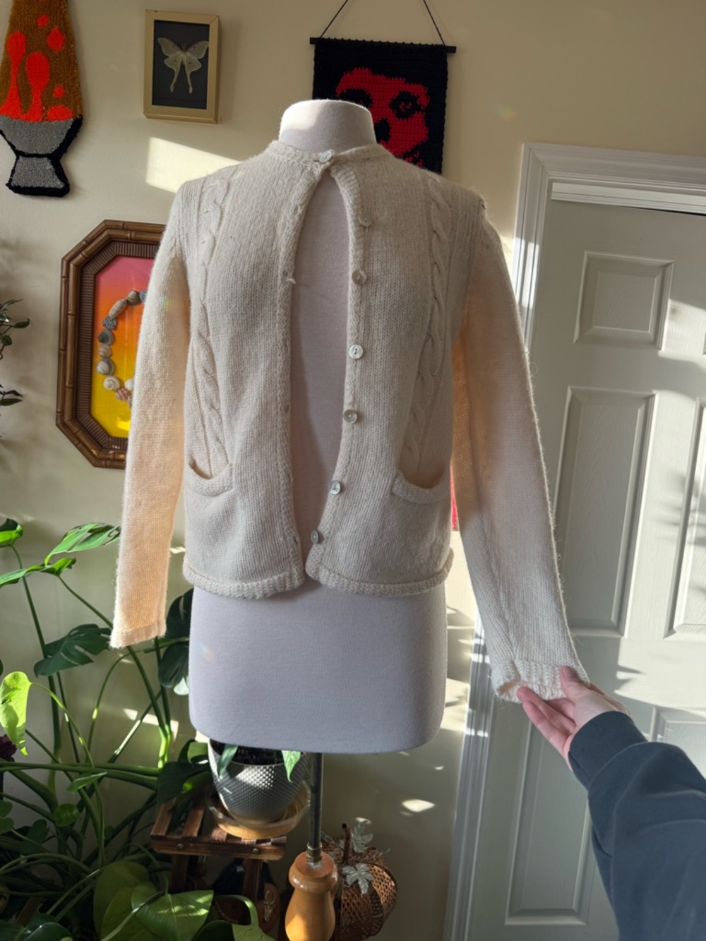 Karen Scott Cream Cable Knit Button Cardigan